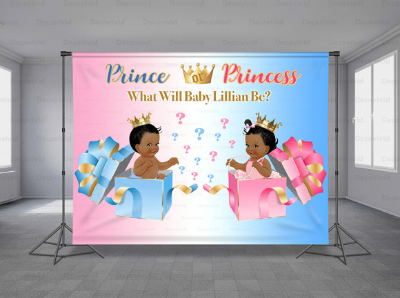 Prince & Princess Gender Reveal Personalized Event Backdrop GRV-1006
