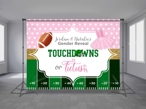Touchdowns or Tutus Gender Reveal Personalized Event Backdrop GRV-1007